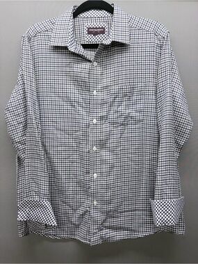 Johnston & Murphy Navy and White Checked Dress Shirt